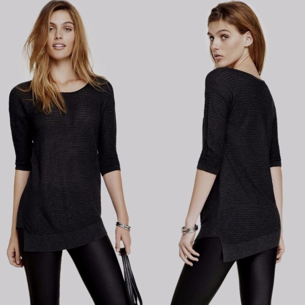 EXPRESS Black Mesh Asymmetrical Hem Tunic Sweater⭐